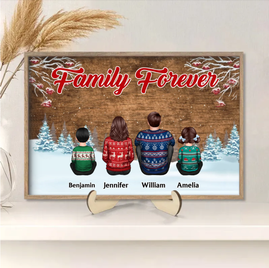 Snow House Back View Family Sitting Personalized Poster or Ornament or Keychain or Plaque