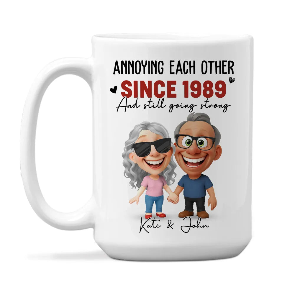 Personalized Ceramic Mug With Funny Couple Cartoon Annoying Each Other Since Custom Gift For Husband Or Wife