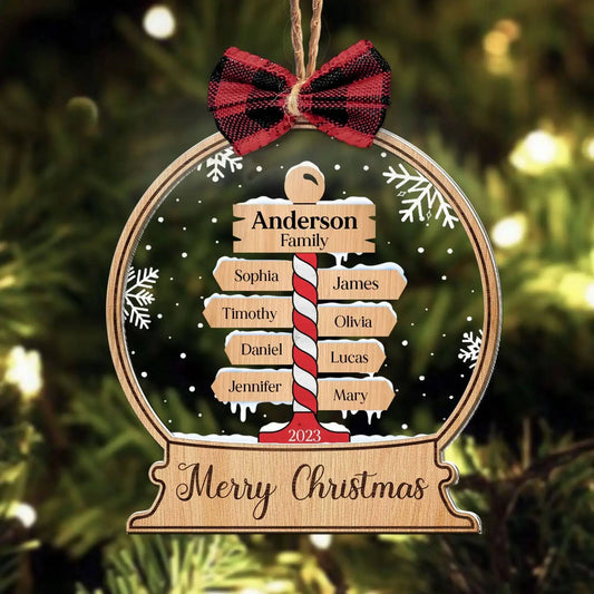 Merry Christmas - A Great Christmas Gift for Your Family- Personalized Wood And Acrylic Ornament With Bow