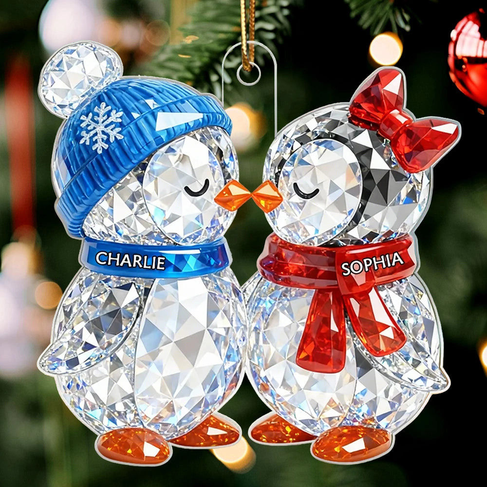 Crystal Effect Christmas Penguins Couple - Personalized Acrylic Ornament - Heartwarming Christmas Gift for Couple