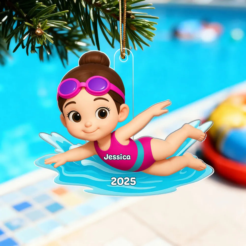 Cartoon Swimmer Acrylic Ornament | Custom Kid Design | Playful Pose, Perfect Gift for Children's Day or Birthday