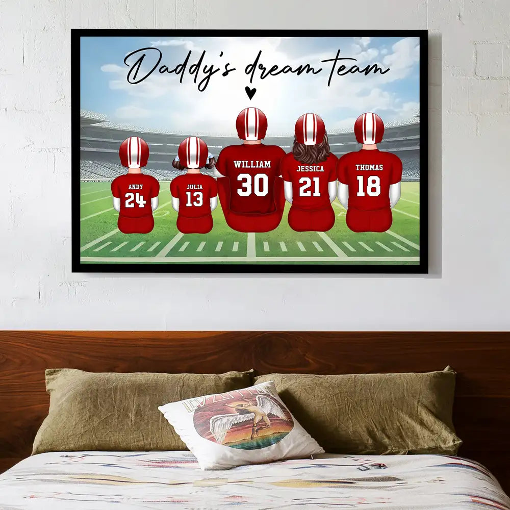 “Daddy’s Dream Team” Personalized Football Poster / Canvas – Touchdown Father’s Day Gift