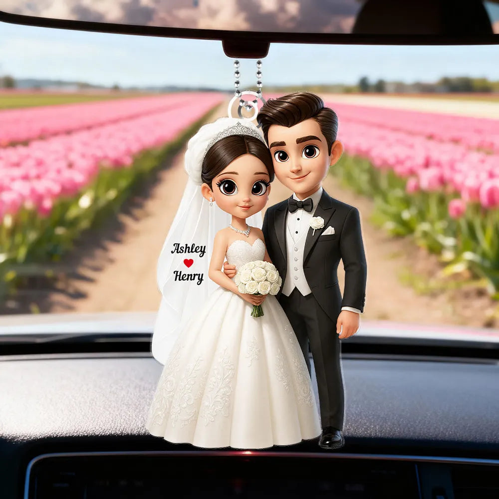 Wedding Couple Acrylic Car Hanger Romantic Rearview Mirror Charm Sweet Car Decor Unique Gift for Couples