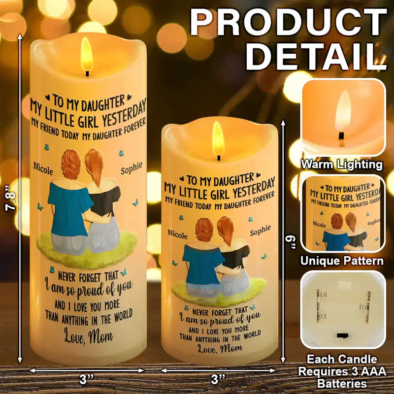 To My Daughter Personalized Flameless LED Candle - Soft Warm Light Sentimental Gift from Mom for Cozy Home Ambiance