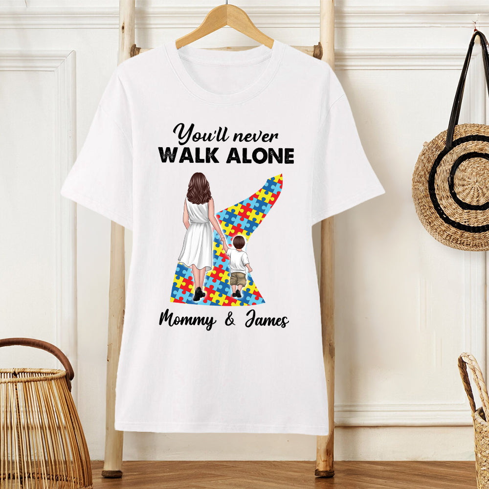 You’ll Never Walk Alone – Customizable Family T-Shirt for Mommy & Child with Puzzle Design, Gift for Mother or Lover