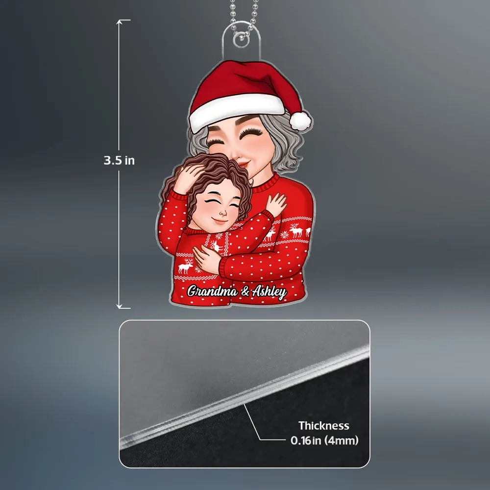 Christmas Acrylic Ornament – Grandma & Grandchild Hug Keepsake, Heartfelt Gift for Grandma