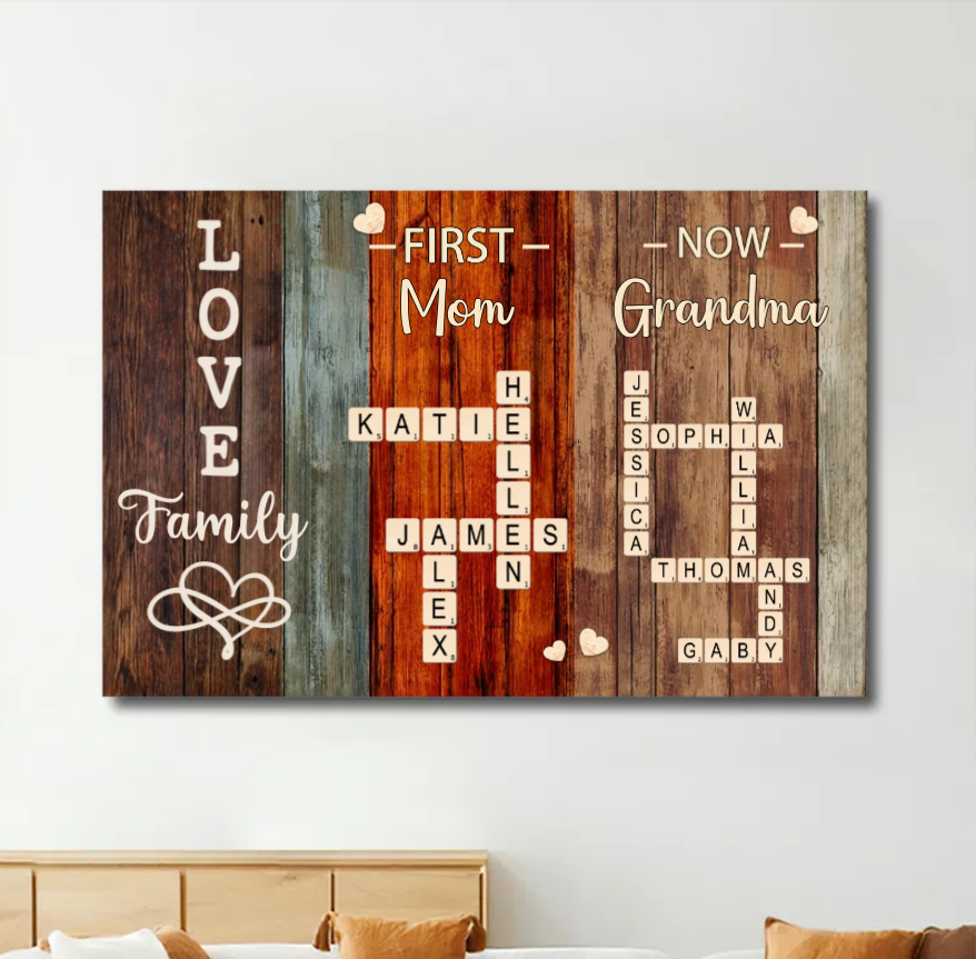 'First Mom, Now Grandma' Family Relationship Custom Canvas – A Perfect Expression of Love and Bond - Personalized Gift for Mother or Daughter