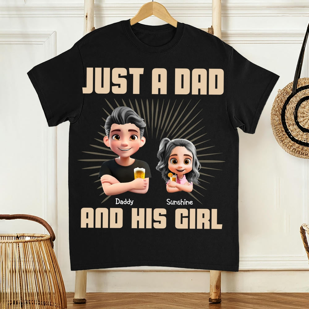 Just a Dad and His Kids Enjoying a Drink – Personalized Tee – Fun Father's Day or Birthday Gift