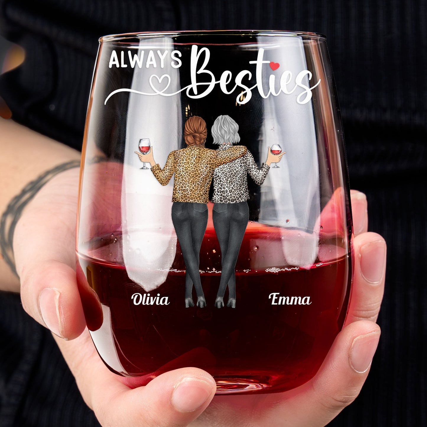 Best Bitches Wine Glass – Custom Birthday Gift for Sisters or Best Friends, Tolerating Idiots Together