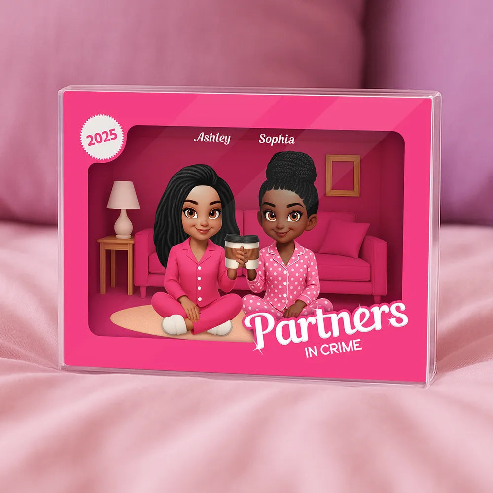 Rectangle Acrylic Block Plaque with Besties Forever Theme, Pajama Illustration, Clear Finish, Perfect Surprise Gift for Friends