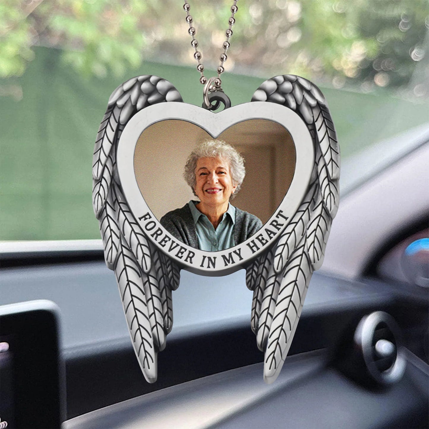 Angel Wings Heart Ornament for Car Mirror, Personalized Photo Memorial Keepsake, a unique gift for family