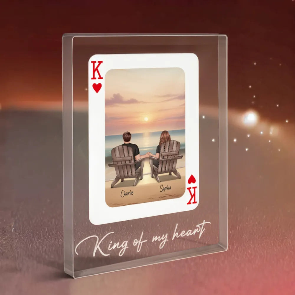 Rectangle Acrylic Block Plaque Personalized for Couples, Beach Chairs at Sunset, Sweet Desk Decor Keepsake Gift for Your Partner