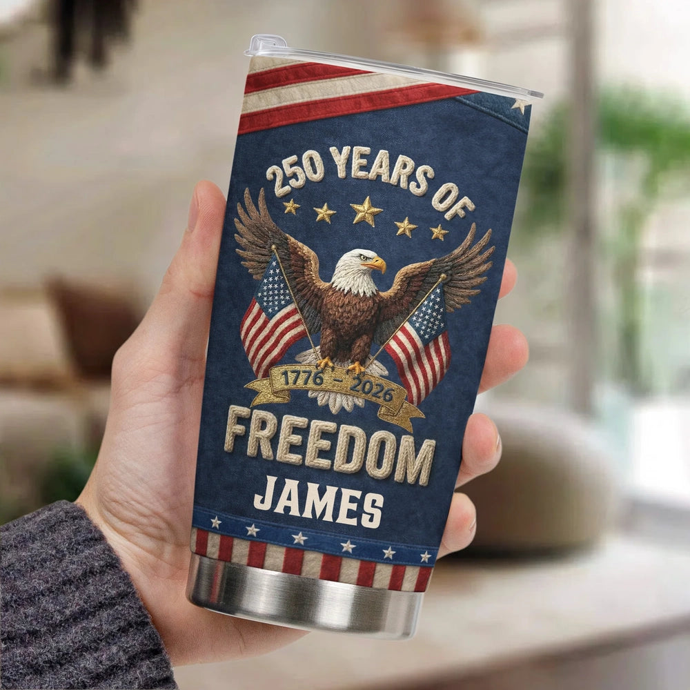 USA 250th Anniversary Insulated Travel Tumbler Patriotic Eagle & Flags Design Unique Gift for Veterans, Dad, or Him