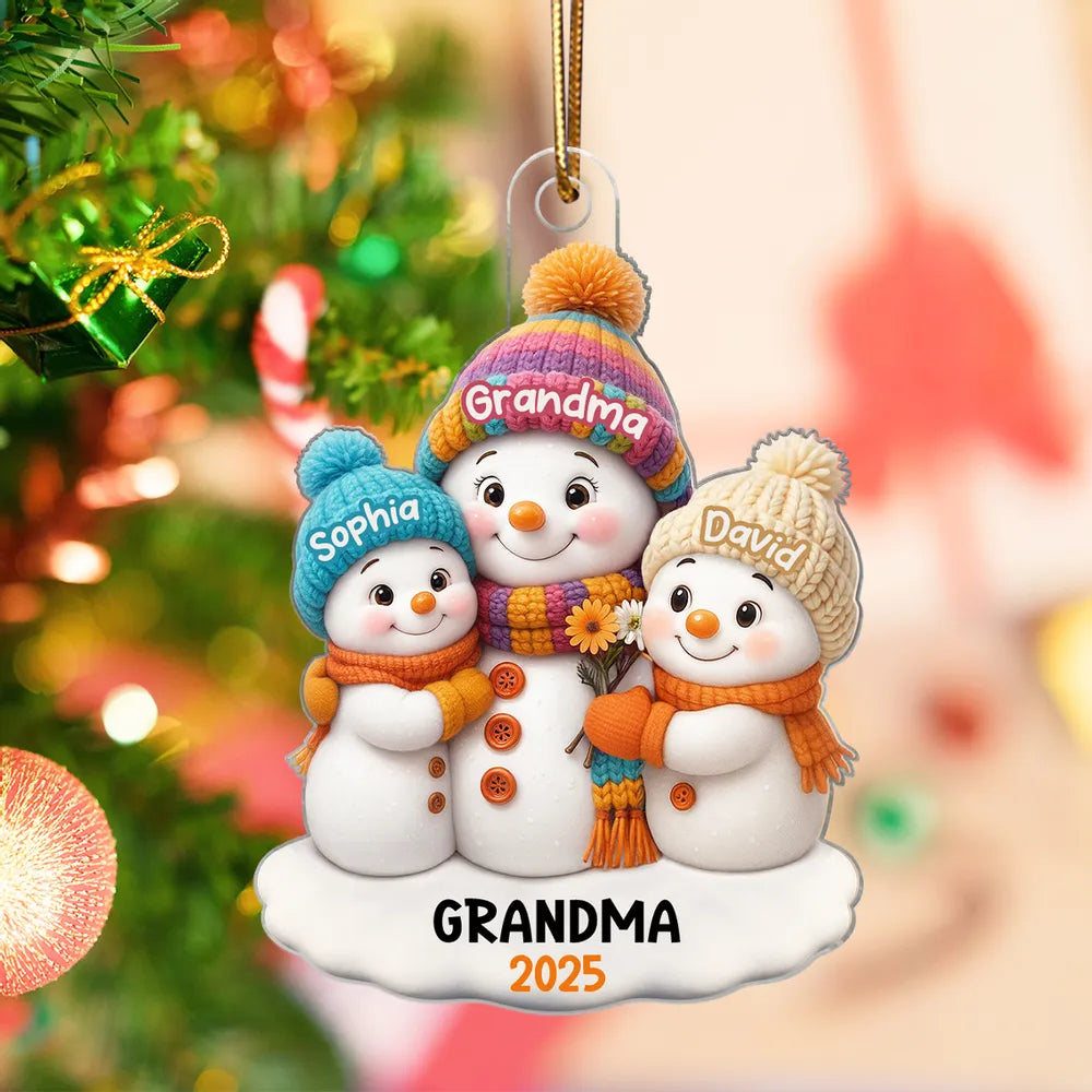 Snowman Acrylic Ornament with Cozy Family Scene for Grandma – Perfect Christmas Gift