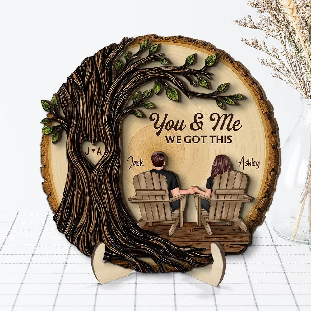 Personalized 2-Layer Wooden Plaque Couple Holding Hands Under Tree, You & Me We Got This, Unique Romantic Gift