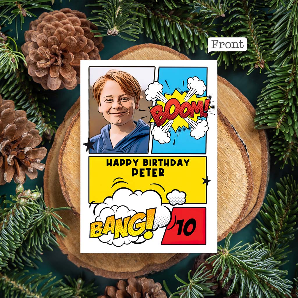 Birthday Comic Book Photo Upload - Personalized QR Greeting Card