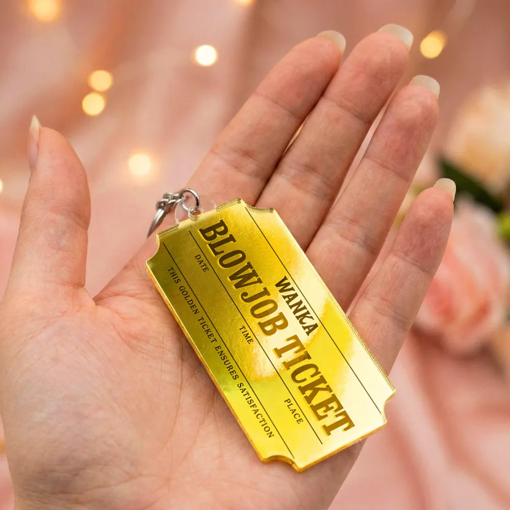 Funny Golden Ticket Acrylic Keychain Cute Charm - A Playful Romantic Gift with Personalized Option for Him or Her