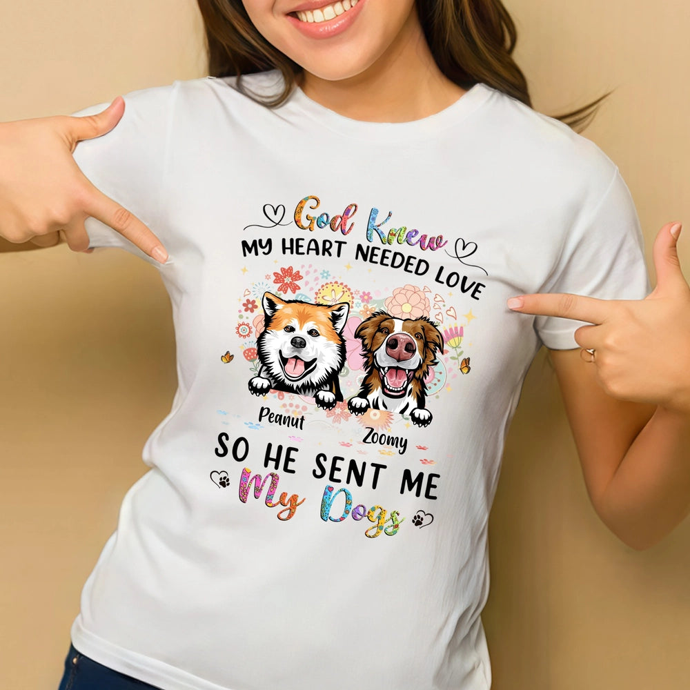Classic Tee God Knew My Heart Needed Love, Cute Dog Illustration, Personalized Print, Unique Gift for Dog Mom or Dad