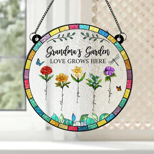 “Grandma’s Garden – Love Grows Here” Personalized Acrylic Suncatcher