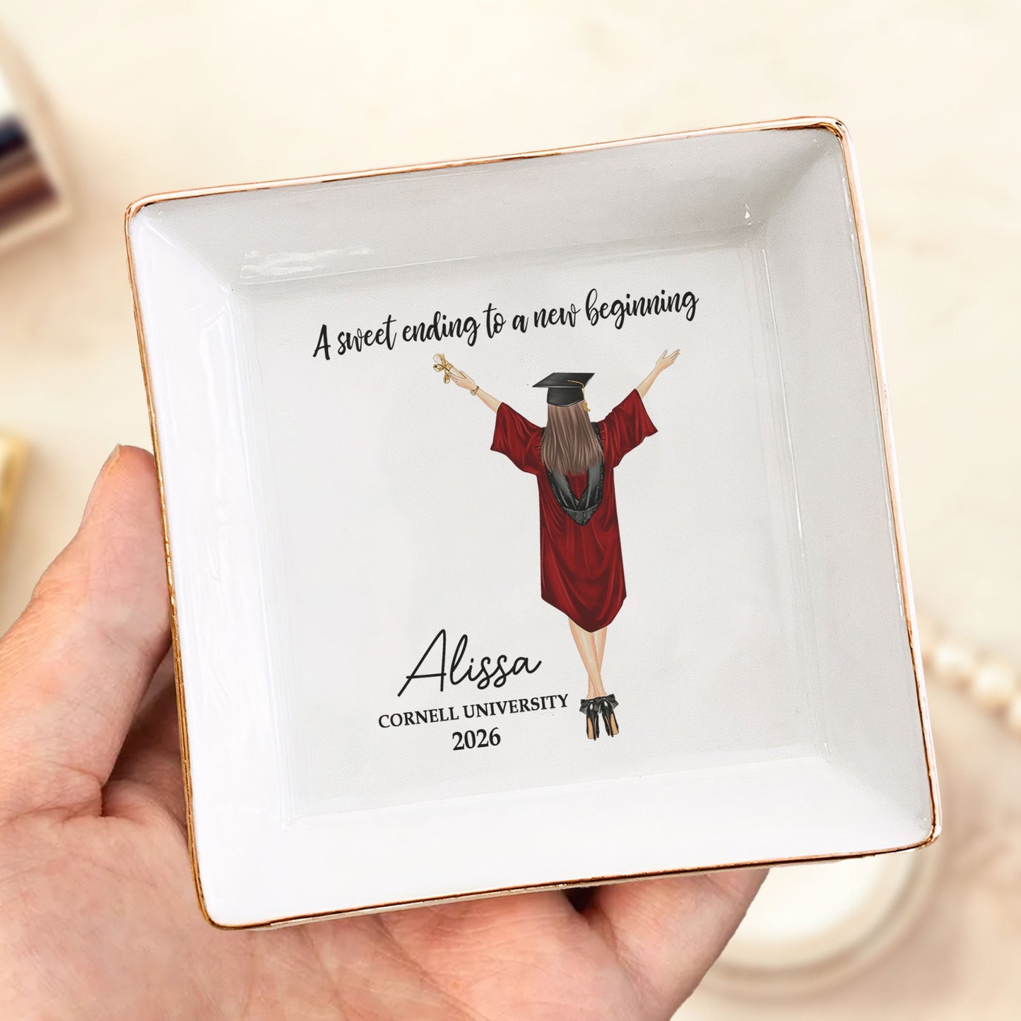 Personalized Graduation Jewelry Dish, Custom Keepsake Vanity Decor, A Sweet Ending To A New Beginning, Unique Gift