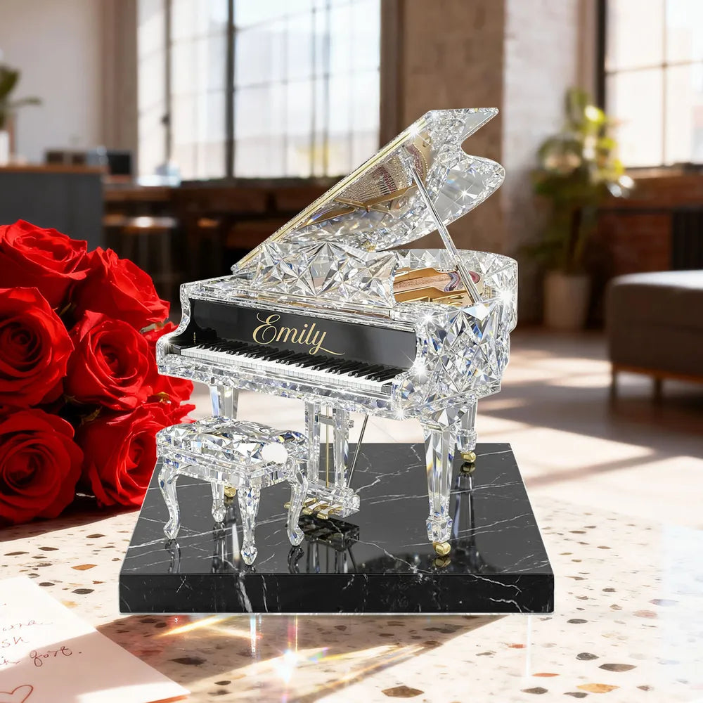 Shaped Acrylic Block Plaque with Sparkling Grand Piano Design, Personalized Keepsake for a Music Lover, Creative Gift
