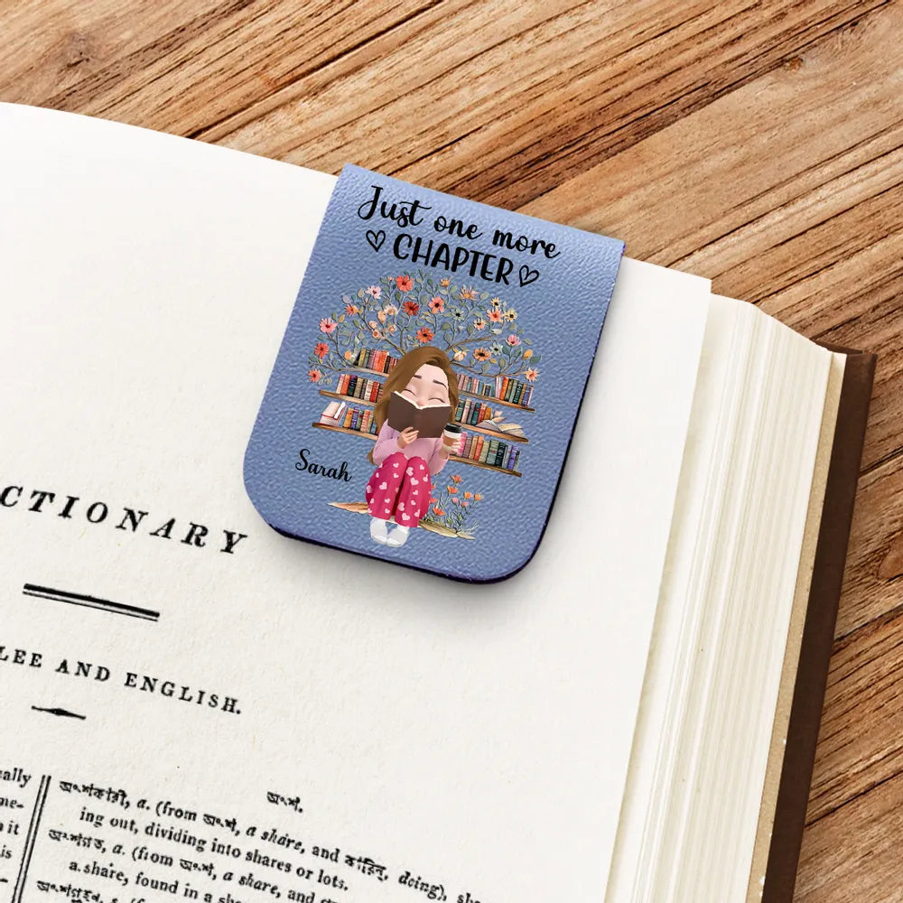 Personalized Leather Magnetic Bookmark Just One More Chapter Cute Bookworm Gift For Book Lover Reading Nights
