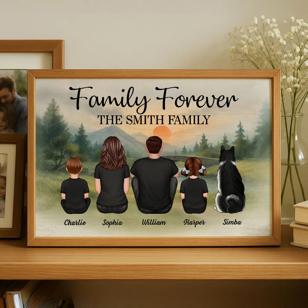 Personalized "Family Forever" Poster – Custom Family Names and Loving Family Illustration