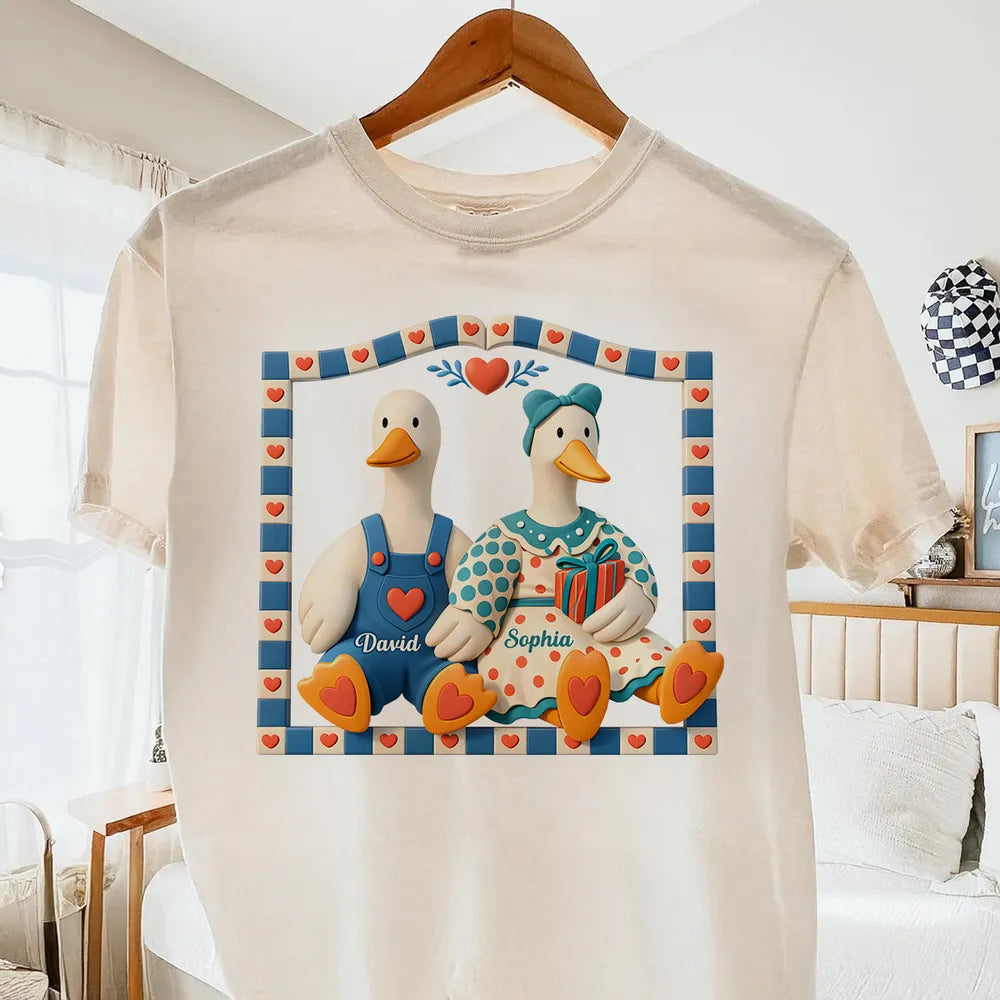 Personalized Goose Couple Classic Tee, Cute Cottagecore Cartoon Art, Romantic Unique Gift for Couples