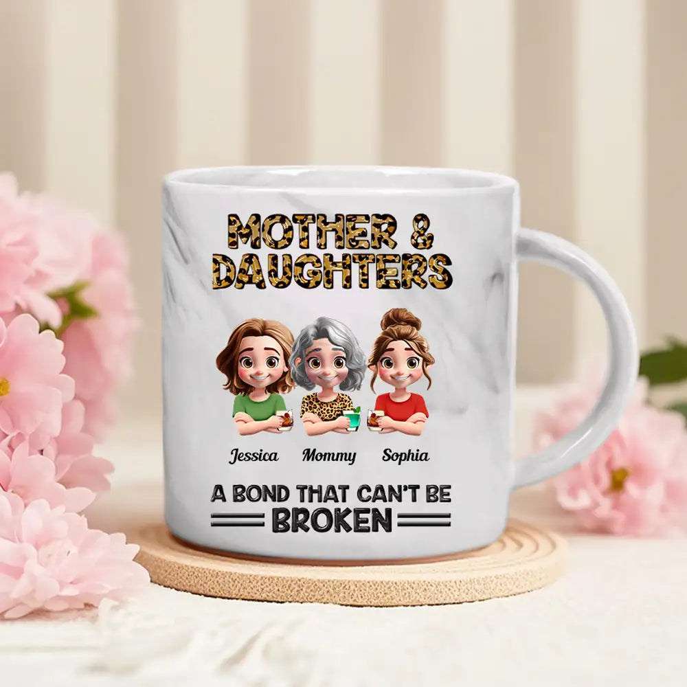 Personalized Mother & Daughter Marble Mug – Toasting Together, Heartwarming Gift for Mother or Daughter