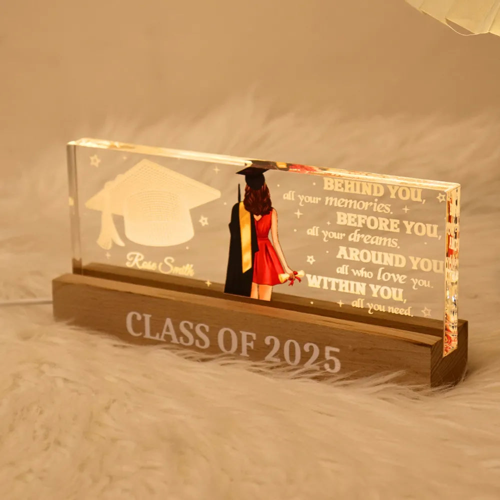 Personalized Graduation Block LED Light Plaque, cap & gown silhouette for a unique keepsake gift