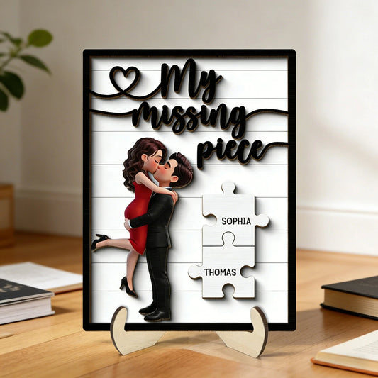 2-Layer Wooden Plaque You Are My Missing Piece - Personalized Couple Kissing Keepsake, Sweet Gift For Husband Or Wife