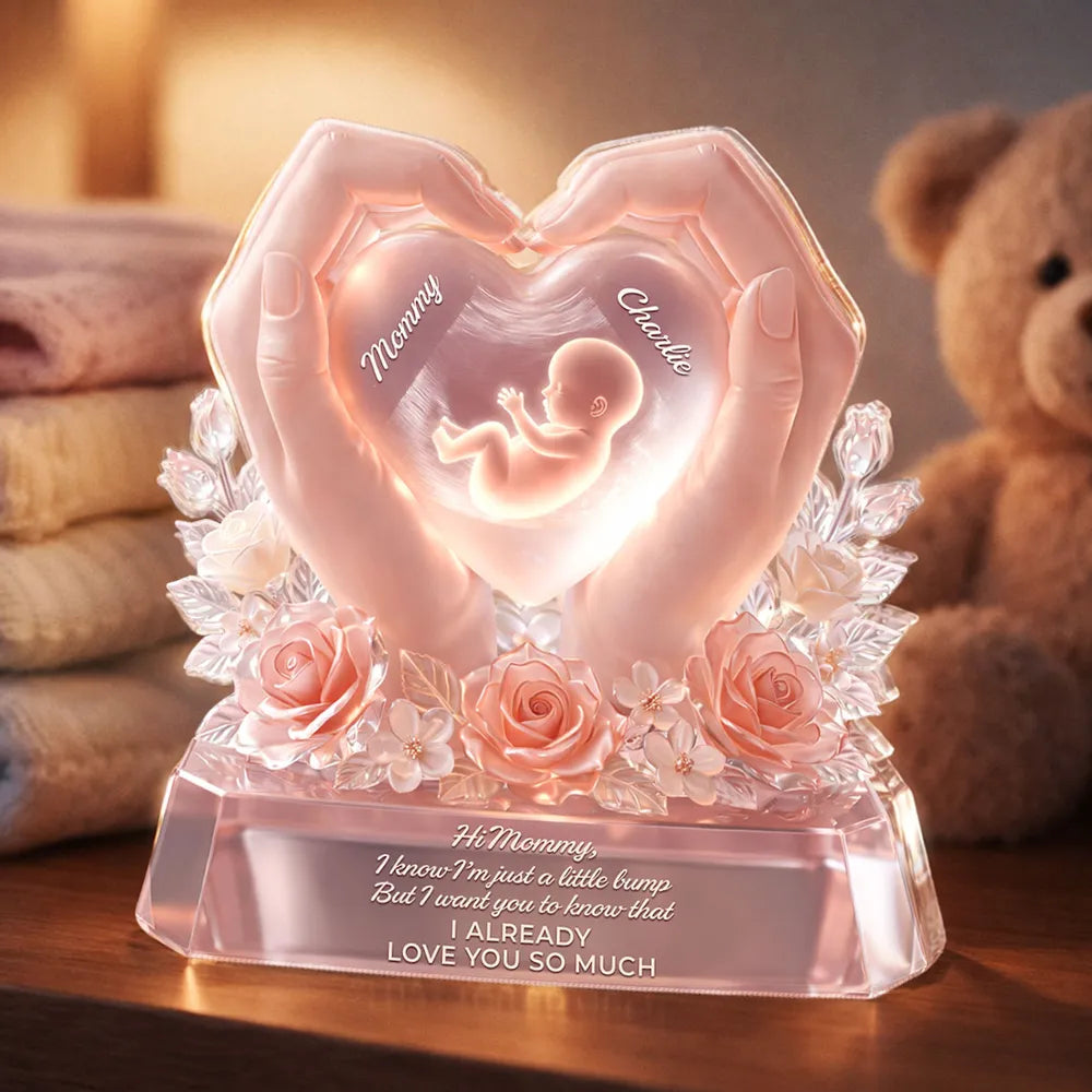 Personalized Shaped Acrylic Block Plaque with Baby Bump Love Quote, Sweet Nursery Shelf Decor, Unique Gift for Mom