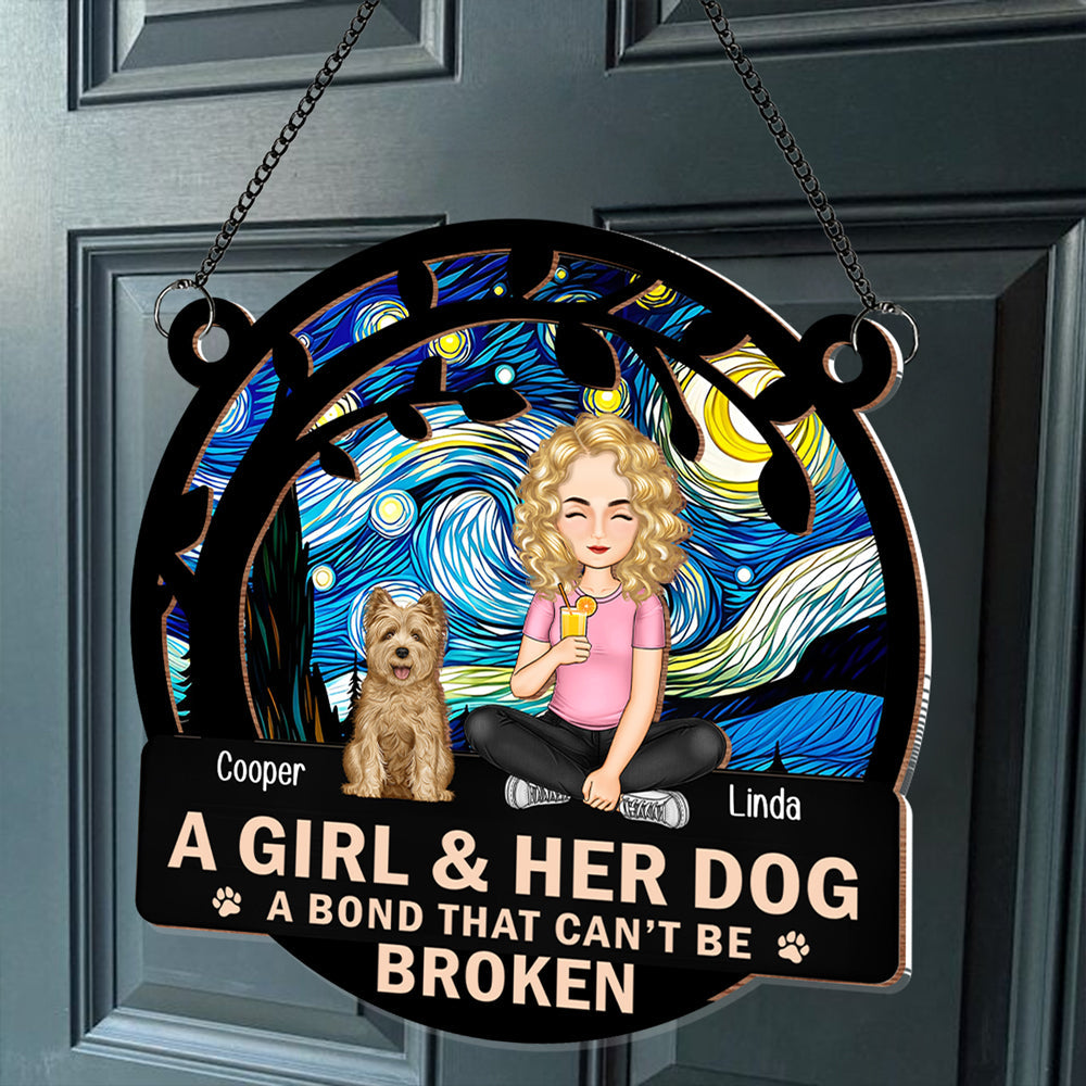 Personalized Wood and Acrylic Layered Ornament – A Girl & Her Dog, Custom Design with Starry Background and Pet Details, Sentimental Gift for Pet Lovers and Dog Moms, Perfect for Home Decor