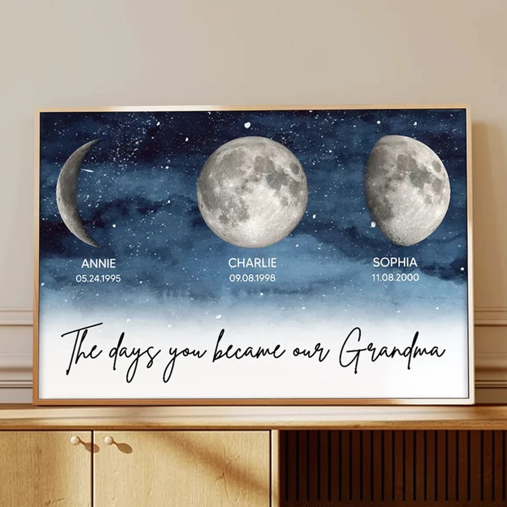Personalized Moon Phase Night Sky Poster for Grandma, The Days You Became Our Grandma Wall Art, Unique Gift