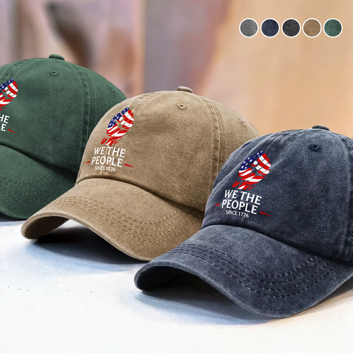 Washed Denim Baseball Cap with We The People Since 1776 Design, Relaxed Vintage Style for Sun Days and Errands, Creative Gift