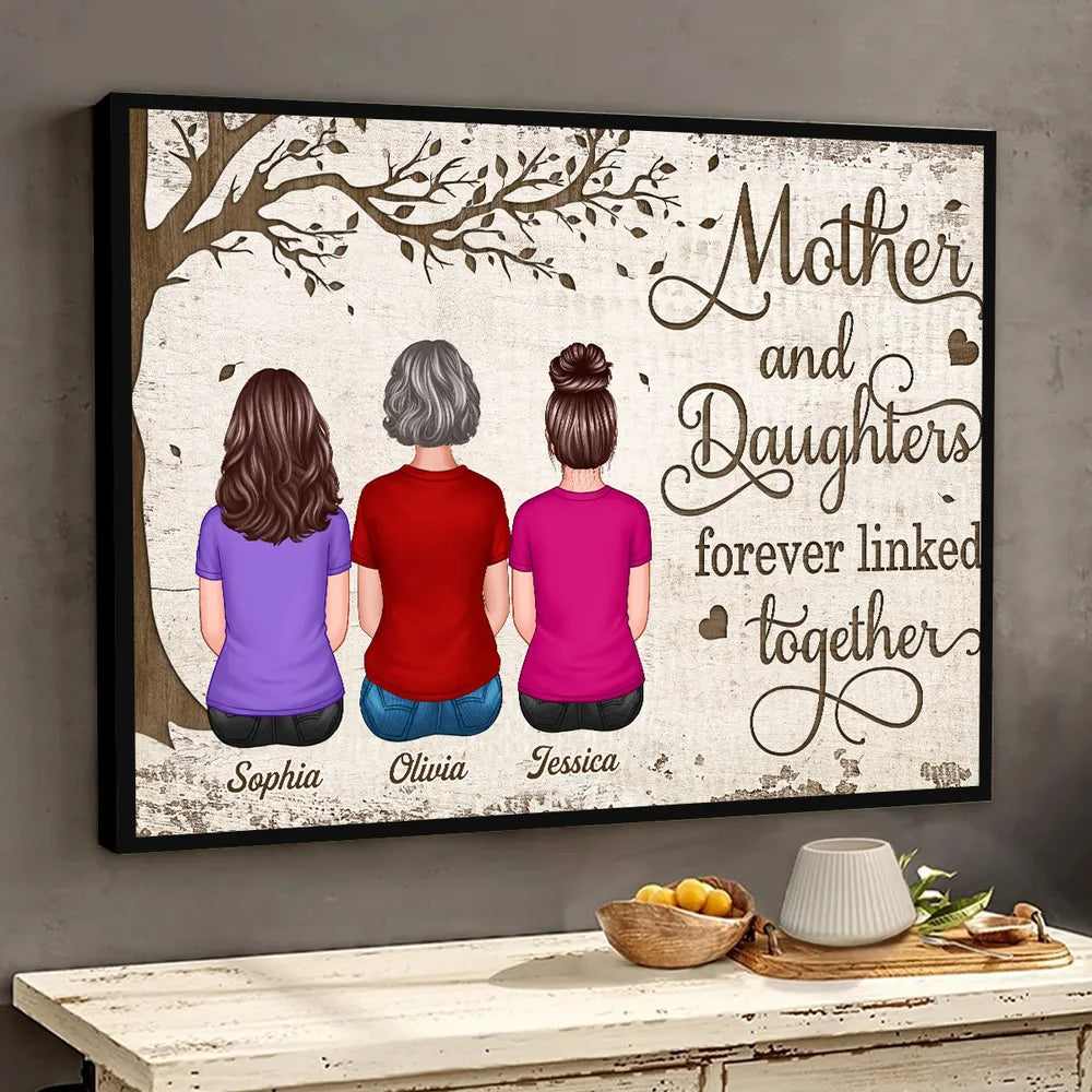 Mother and Daughters Forever Linked Together – Heartfelt Gift for Mom with Personalized Names, Poster, Keychain, Plaque, Pillow, Blanket, Cup, and More for Mother’s Day