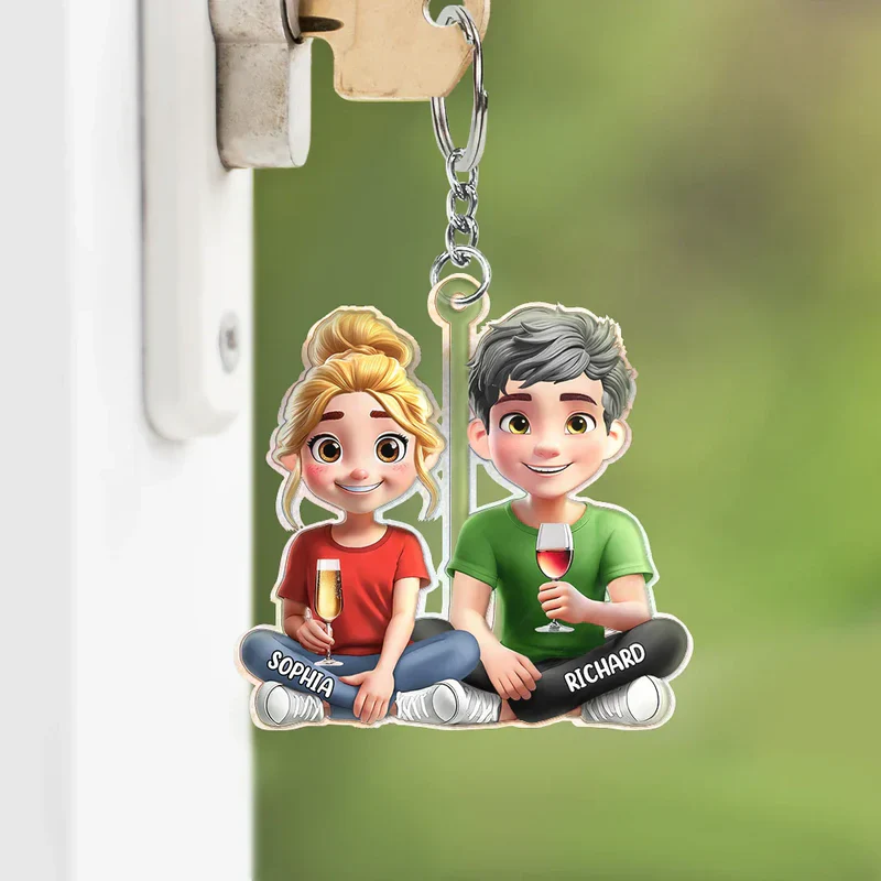 Acrylic Keychain with Pet & Owner Illustration, A Fun and Heartwarming Gift for Everyday Use