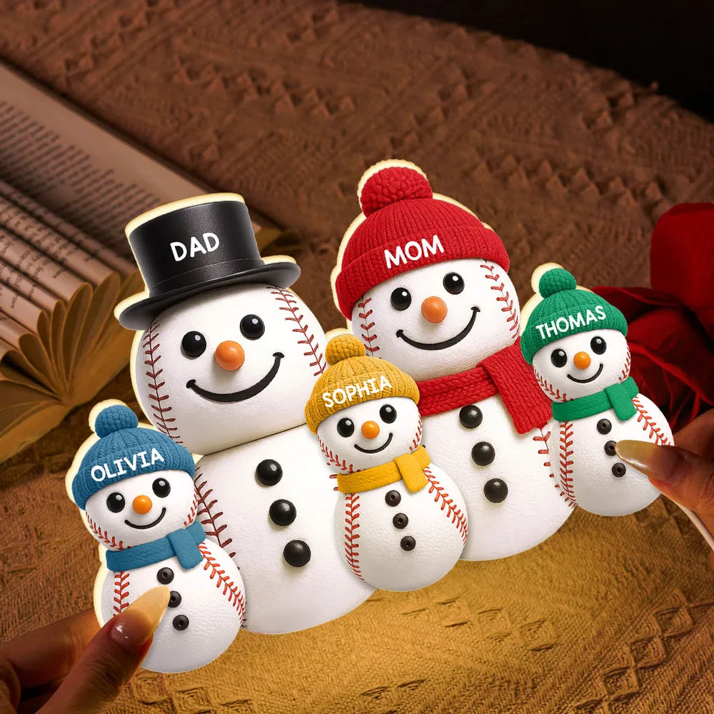 Baseball Snowman Family Acrylic Light Box, Personalized Design, Christmas Decor, Warm Glow, Unique Gift for Family