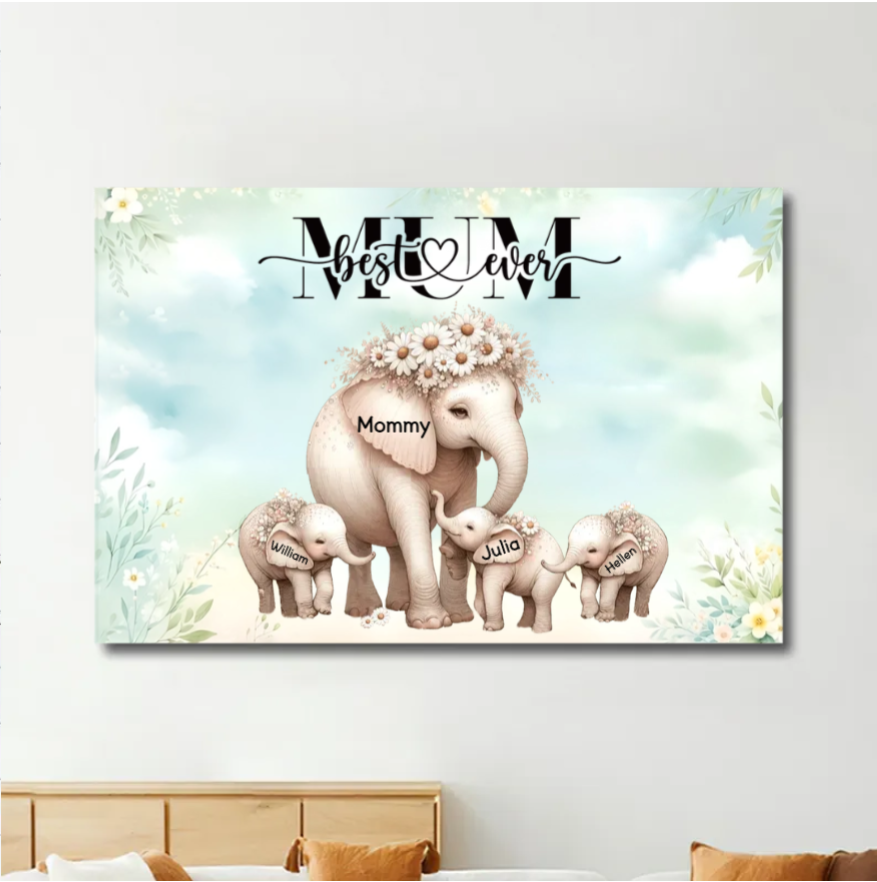 Personalized Mom Elephant Ornament – Custom Car Hanger for Mother