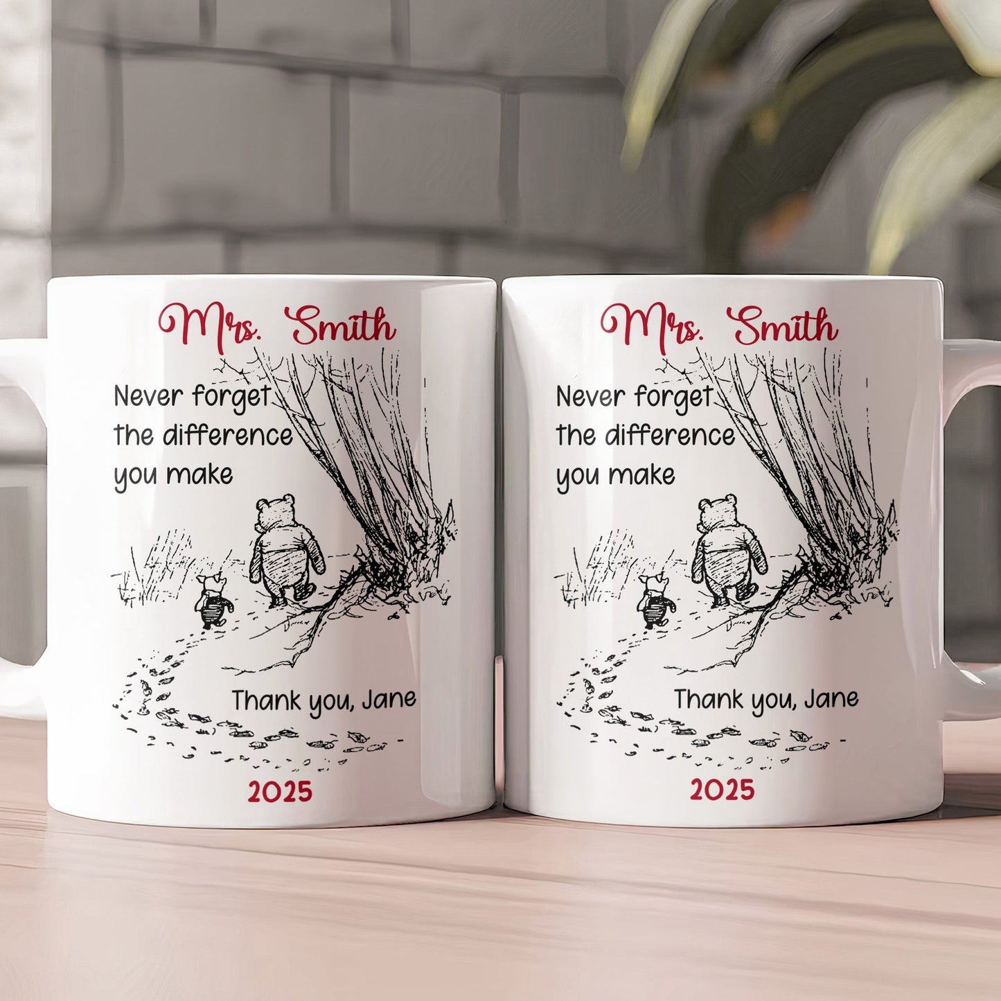 Personalized White Ceramic Mug for Teacher with Cute Bear Illustration, Daily Coffee Reminder of the Difference They Make, Unique Thank You Gift