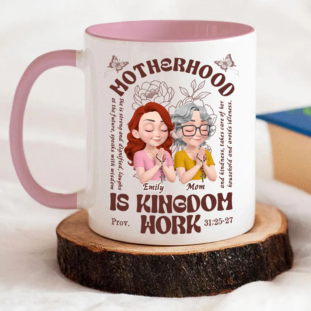 Custom Two-Tone Mug for Mom, Sweet Motherhood Illustration with Butterflies, Creative Gift for Her Coffee Moments