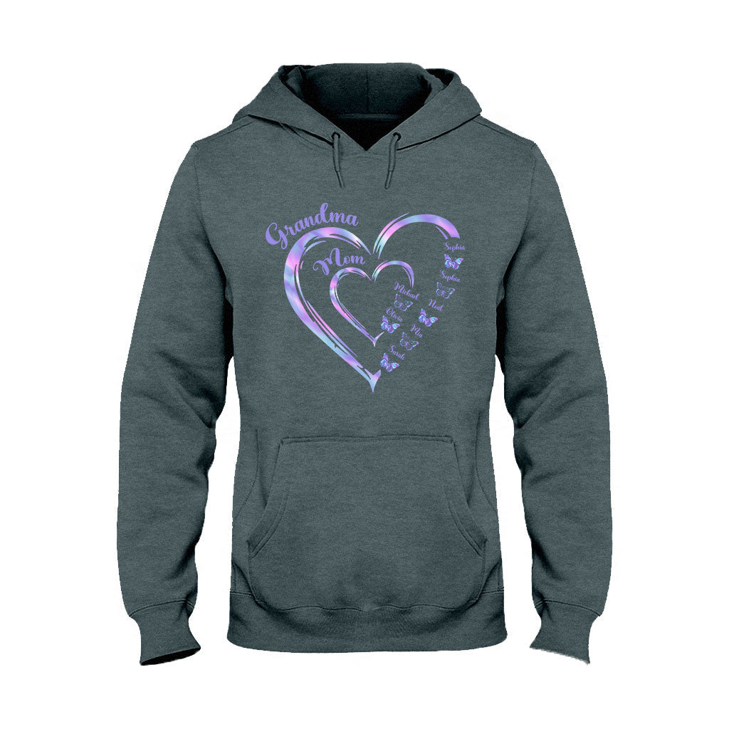 First Mom Now Grandma Butterfly Version - Personalized Grandma T-shirt And Hoodie
