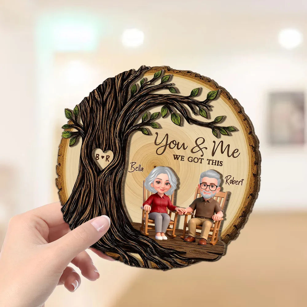 Personalized 2-Layer Wooden Plaque with You & Me We Got This, Couple Holding Hands Under Heart Tree, Unique Gift
