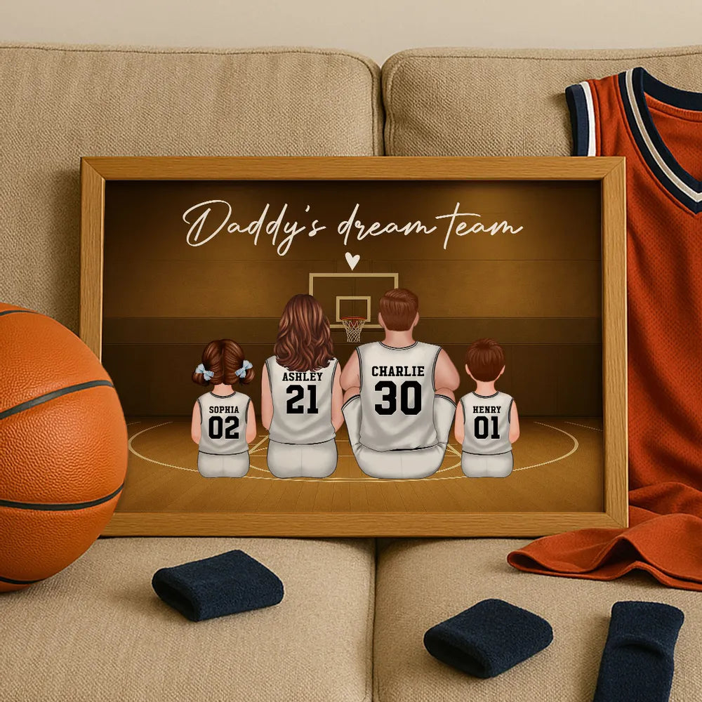 “Happy Father’s Day” Personalized Basketball Poster / Canvas – Daddy’s Dream Team in Jerseys