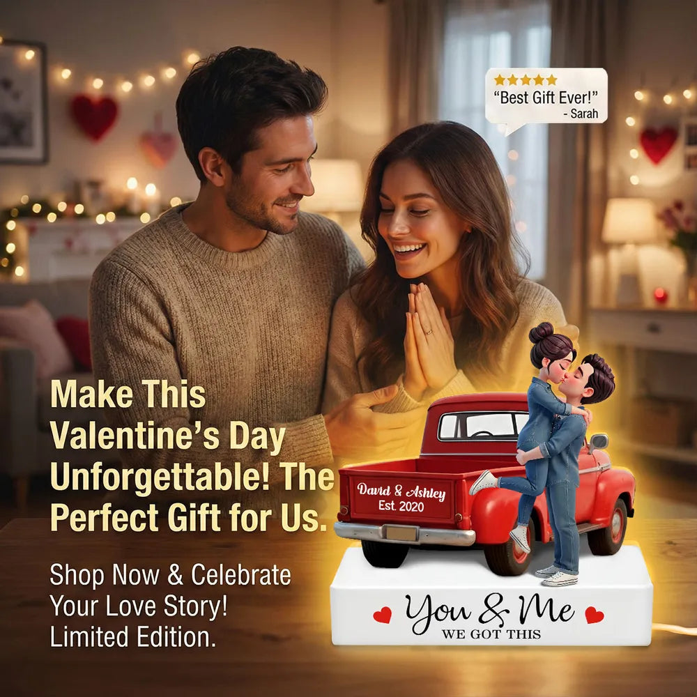 You & Me We Got This Acrylic Light Box Warm Glow Kissing Couple in Pickup Truck Scene A Sweet Custom Keepsake Gift