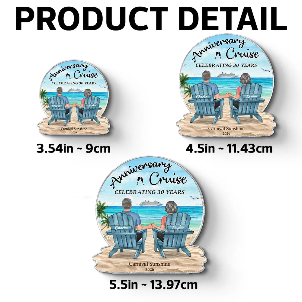 Personalized Anniversary Cruise Acrylic Magnet, Couple Holding Hands Beach Back View, Unique Gift for Husband & Wife