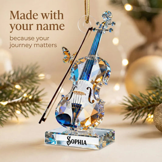 Custom Violin Acrylic Ornament in Sparkly Blue Tones for Holiday Celebration - Meaningful Music Gift That Stands Out