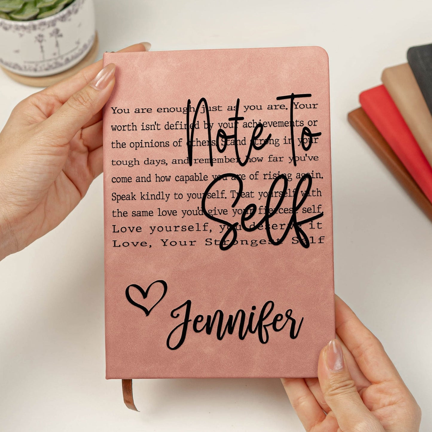 Self Love Affirmation Leather Journal, Personalized Name Gift for Her, A Heartwarming Pick Me Up for Tough Days