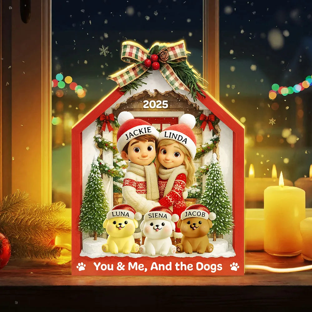 Acrylic Light Box with Couple & Pets Scene | Cozy Winter Holiday Decor, Perfect Gift for Lovers or Families