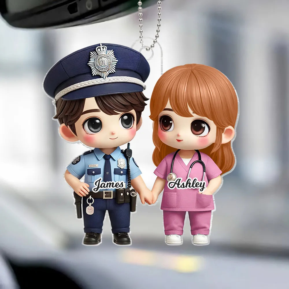 Custom Couples Acrylic Car Hanger – Profession-Themed Anniversary Gift